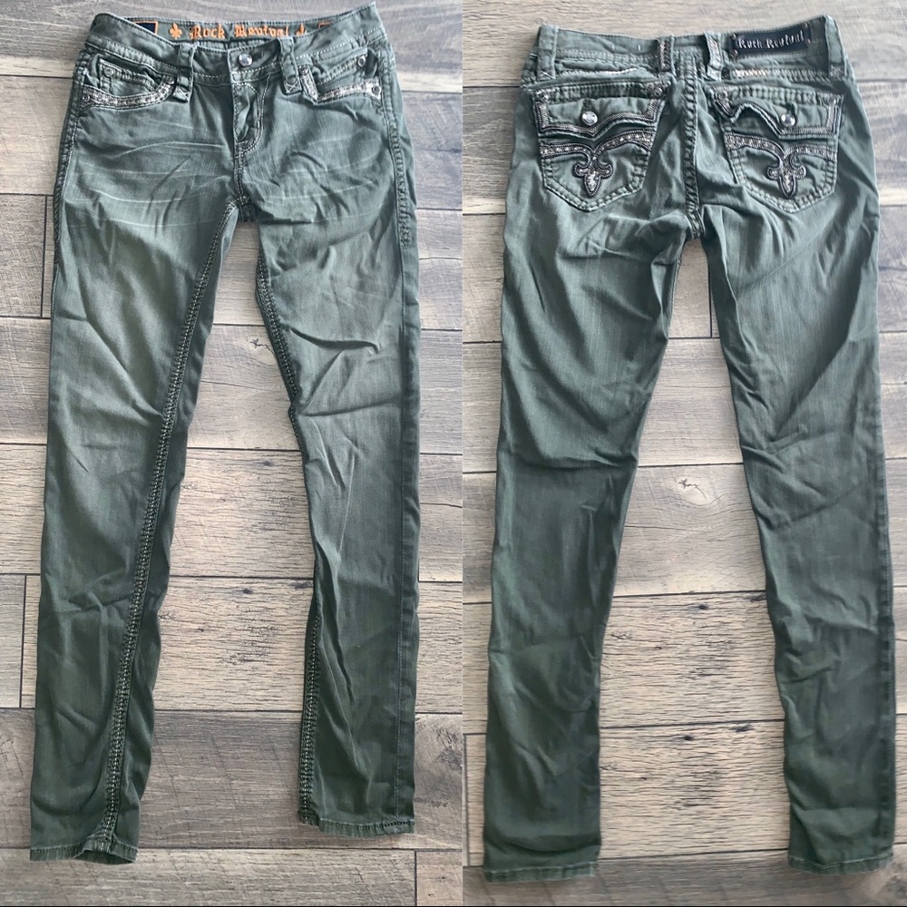 ROCK REVIVAL 👖 ARMY GREEN JEANS 🔥 SIZE 27